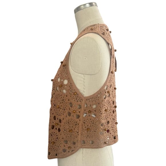Zara Crochet Open Knit Beaded Vest - Picture 2 of 9